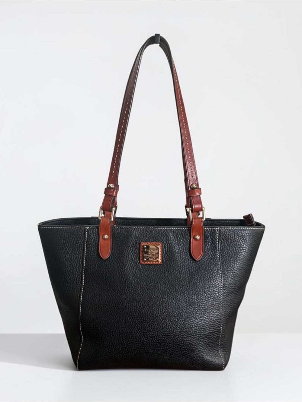 Dooney & Bourke Black Brown Pebbled Leather Lexington Tote! GORGEOUS!!